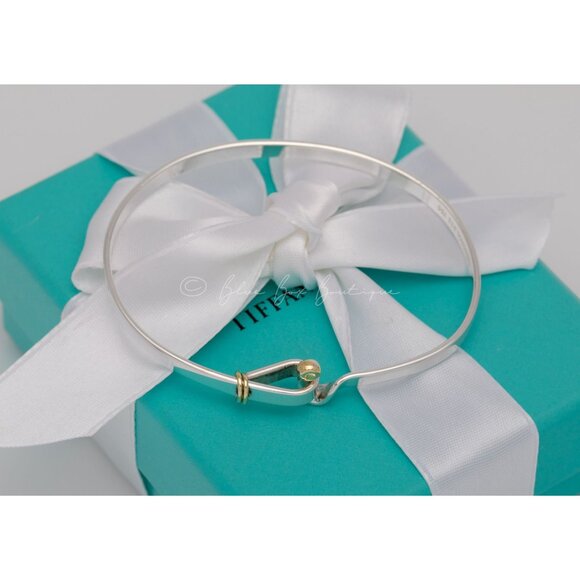 Tiffany & Co. Bracelet Vintage "Hook & Eye" Bangle 18K Gold & Sterling Silver 7” - Picture 4 of 6
